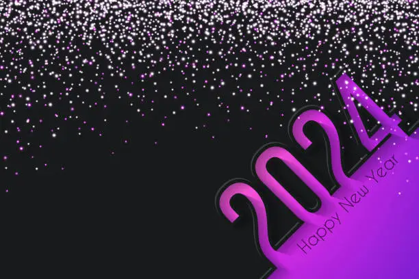 Vector illustration of Happy new year 2024 with gold glitter - Black background