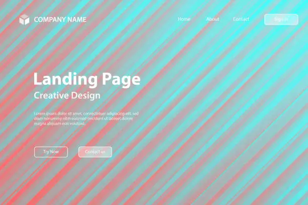 Vector illustration of Landing page Template - Abstract design with diagonal lines - Trendy Blue gradient