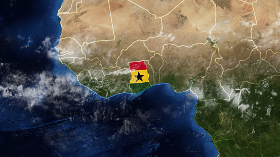 Credit: https://www.nasa.gov/topics/earth/images\n\nAn illustrative stock image showcasing the distinctive tricolor flag of Ghana beautifully draped across a detailed map of the country, symbolizing the rich history and culture