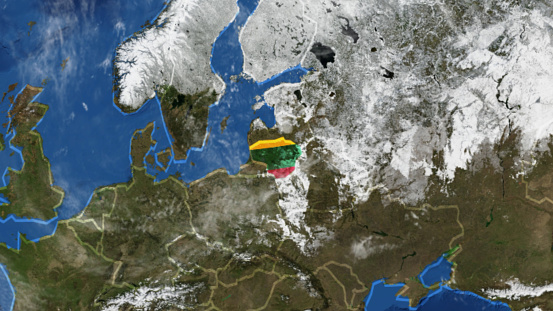 Credit: https://www.nasa.gov/topics/earth/images\n\nAn illustrative stock image showcasing the distinctive tricolor flag of Lithuania beautifully draped across a detailed map of the country, symbolizing the rich history and culture