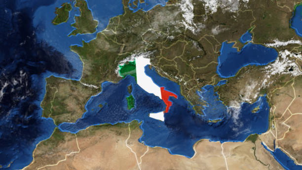 Credit: https://www.nasa.gov/topics/earth/imagesAn illustrative stock image showcasing the distinctive tricolor flag of Italy beautifully draped across a detailed map of the country, symbolizing the rich history and culture