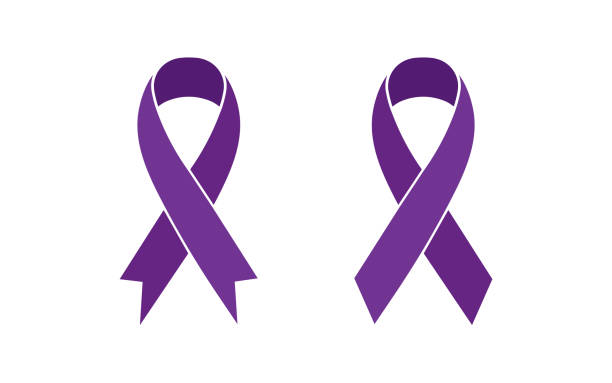 ilustraciones, imágenes clip art, dibujos animados e iconos de stock de cinta violeta de concienciación, símbolo de concienciación del día mundial de la epilepsia - símbolo societal