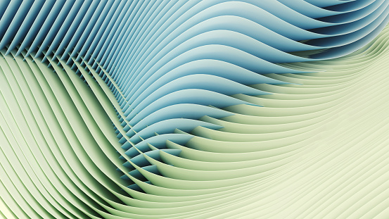Green glowing curves in space, computer generated abstract background, 3D rendering