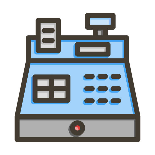 kasa fiskalna wektor gruba linia wypełniona kolorami ikona do użytku osobistego i komercyjnego. - cashregister stock illustrations