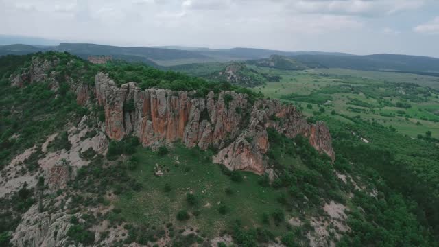 Aerial view of the mountain with trees in the Ayazini region of Afyonkarahisar with horizontal movement