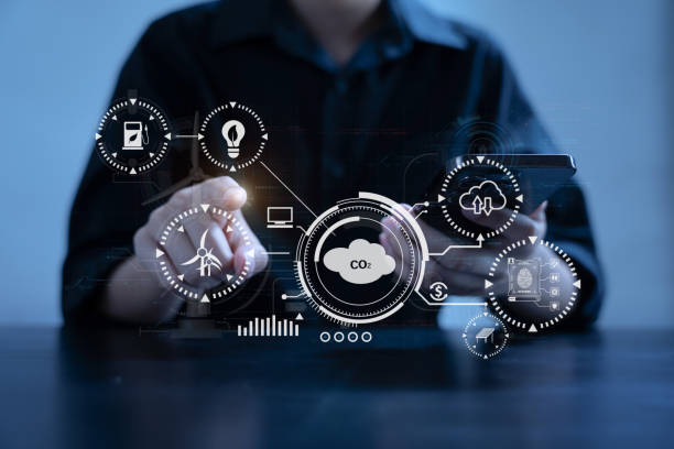 istock Business man using computer on CO2 emission reduction concept with global warming icon. along with climate, energy, sustainability, environment. 1731242136