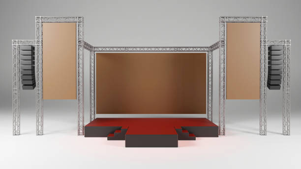 istock 3D rendering of the stage show and truss construction with sound system and blank screen for concert performance, Business concept 1731242810