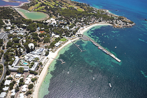 Aerial shot Thomson Bay Settlement,  Rottnest Island  Australia