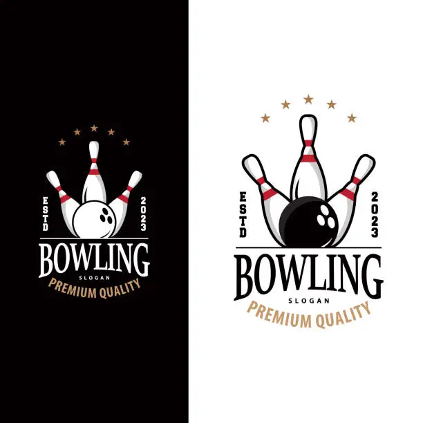 Vector illustration of Bowling Sports Club Logo, Bowling Ball And Pin Design Vector Tournament Templet Illustration