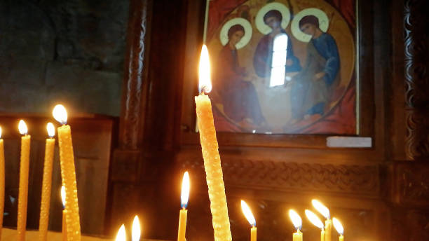 interior of georgian orthodox monastery in mtskheta, jvari monastery. - mtskheta imagens e fotografias de stock