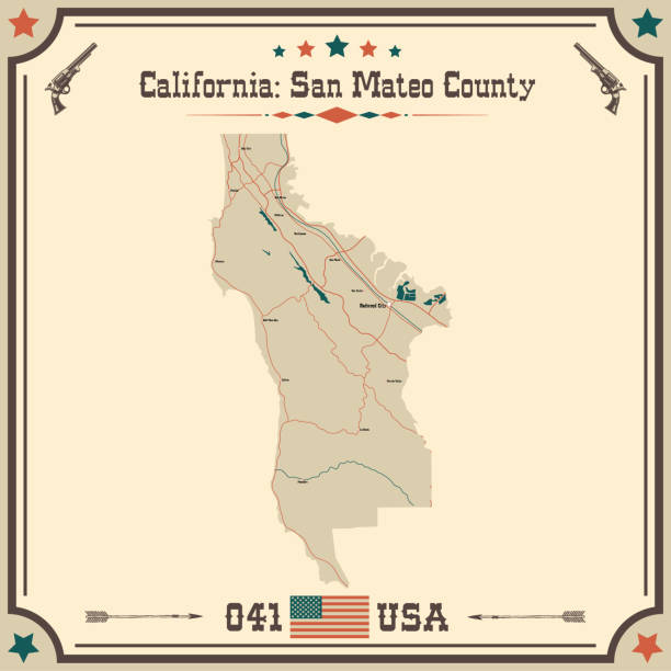 빈티지 색상이 있는 미국 캘리포니아주 san mateo 카운티의 크고 정확한 지도입니다. - california map counties county stock illustrations