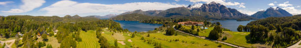 Bariloche's breathtaking vista of a lake and the Andes, Argentina. stock photo