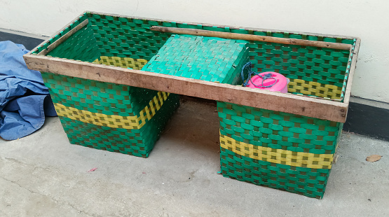 Plastic woven basket, taken at close range