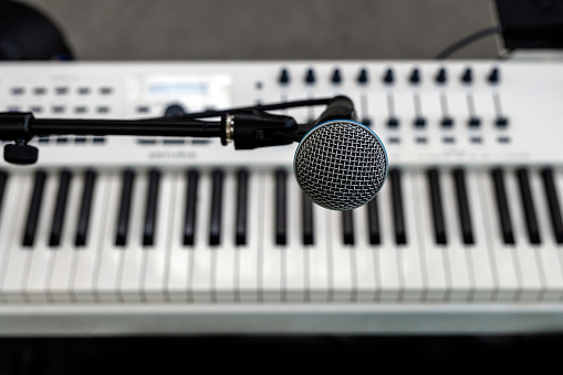 The microphone on stage before the artist performance.