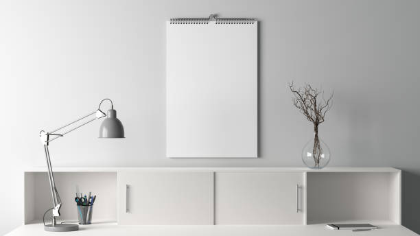 Wall calendar mockup in living room