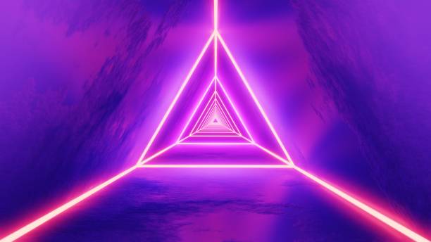 istock Futuristic neon triangle sci-fi tunnel VJ. 3d render illustration 1731374610