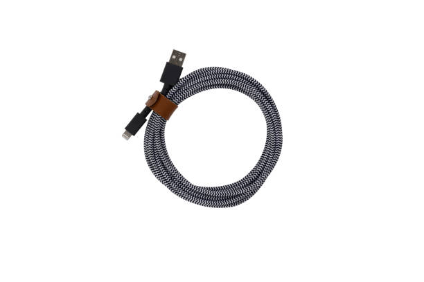Cable for portable equipment with USB lightning connectors on a white background.