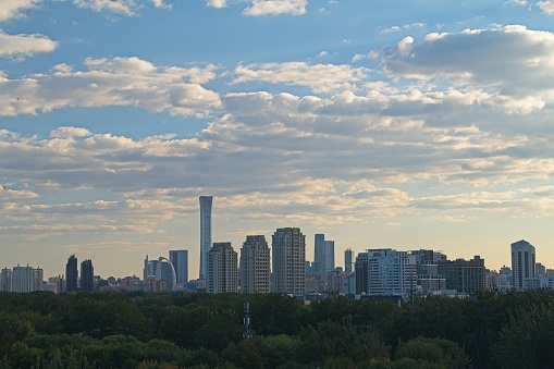 Skyline of modern Beijing during sunset.