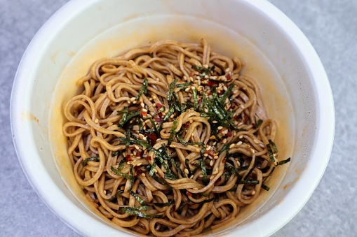 Close-up photo of soba noodles