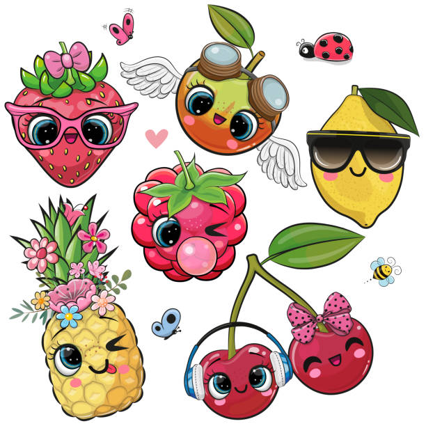 kreskówka owoce na białym tle - strawberry plant audio stock illustrations