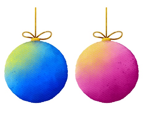 Christmas ball decoration drawing with watercolor paper texture.