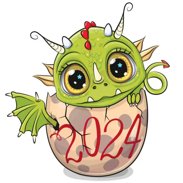 Vector illustration of Baby Dragon is hatching from the egg