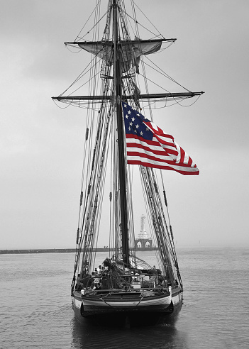 Tall ship with American Flag