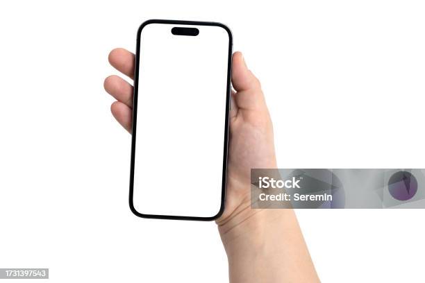 Smartphone With A Blank Screen On A White Background Stock Photo - Download Image Now