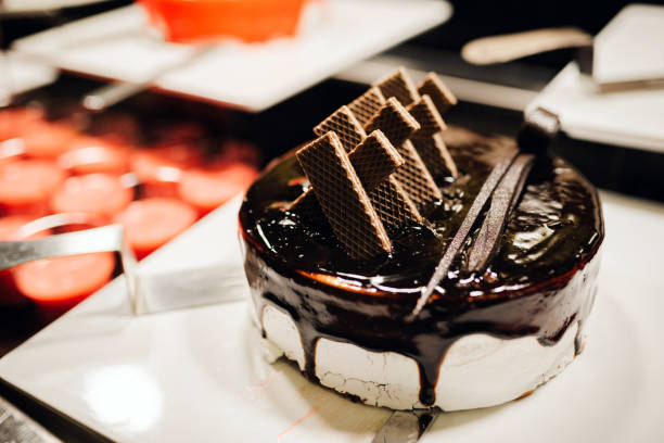 istock Tasty chocolate cake with waffles 1731397590