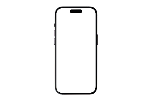 Smartphone with a blank screen on a white background.