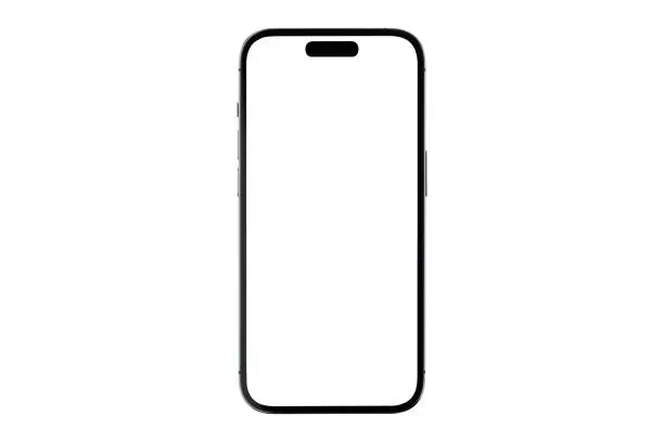 Photo of Smartphone with a blank screen on a white background.