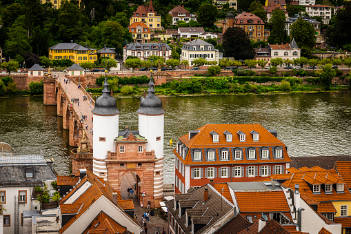 old stone bridge with gate to famous city Heidelberg in Germany