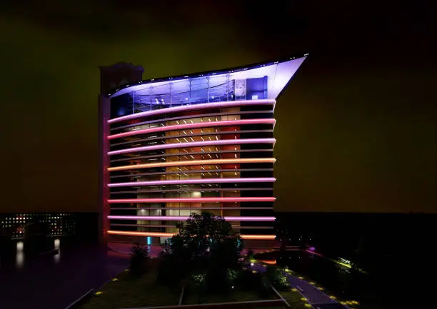modern building exterior view at night, 3d rendering