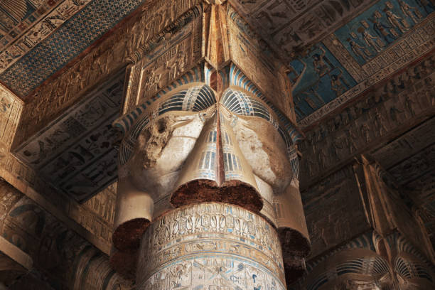 ancient temple hathor in dendera, egypt - ptolemy imagens e fotografias de stock