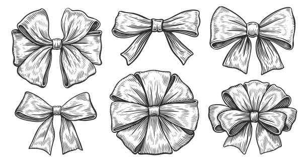 Set of sketch bows vector. Collection of decorative holiday ribbons for birthday, wedding or Christmas celebration Set of sketch bows vector. Collection of decorative holiday ribbons for birthday, wedding or Christmas celebration over the hill birthday stock illustrations