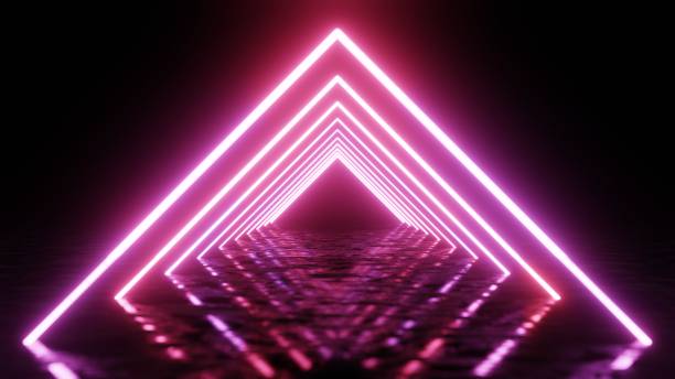 istock 3d render, abstract geometric background, fluorescent ultraviolet light, glowing neon lines, depth of field effect 1731437818