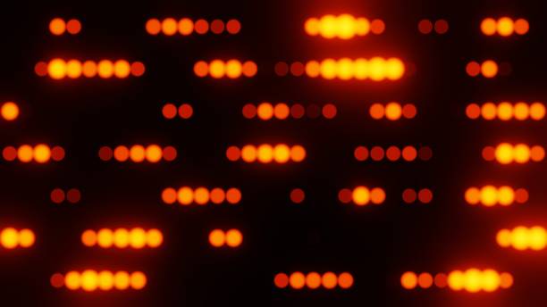istock Horizontal blurred bokeh circles. 3d render of blurred circles in red, orange and yellow colors on a black background 1731448272
