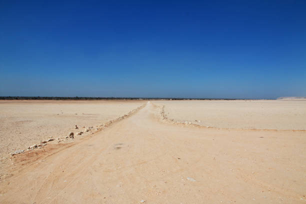 carretera en el desierto del sahara en amarna, egipto, áfrica - amarna fotografías e imágenes de stock