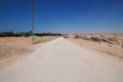 Road in desert Sahara in Amarna, Egypt