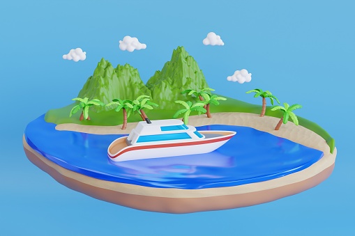 Tropical island 3d illustration. Travel and vacation concept