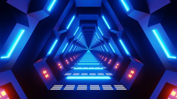 istock Flight in abstract sci-fi tunnel 3d render. Futuristic VJ motion graphics for music video, EDM club concert, high tech background. Portal, lightspeed hyperspace concept 1731454451