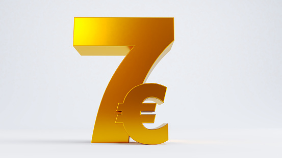 3D render of gold seven euros isolated on white background