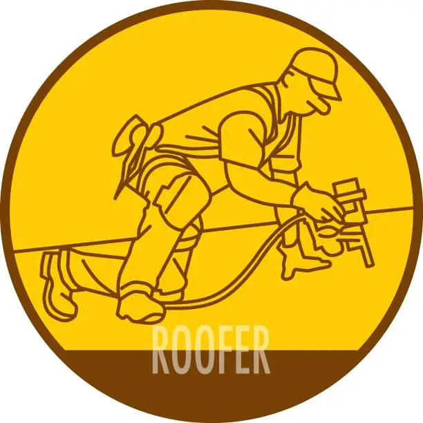 Vector illustration of the roofer repairs the roof