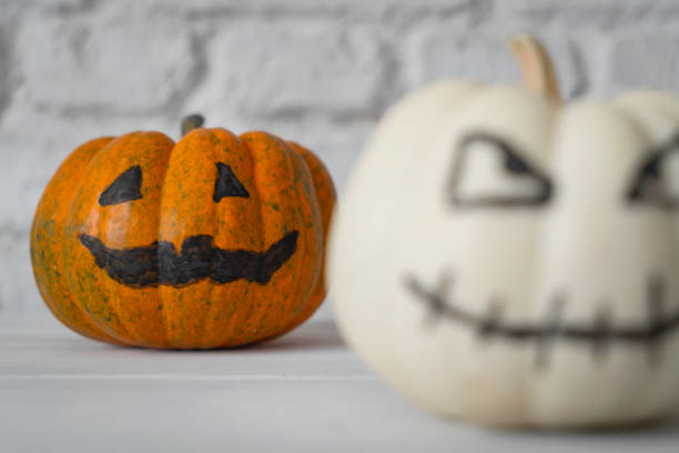 istock Halloween pumpkin jack o lantern decor with funny faces 1731505734