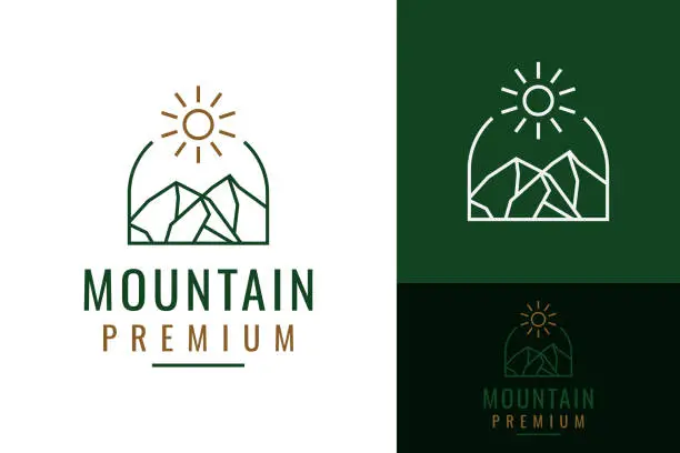 Vector illustration of Simple Minimalist Retro Hipster Rocky Mountain Badge Emblem Sun Logo Design Branding Template
