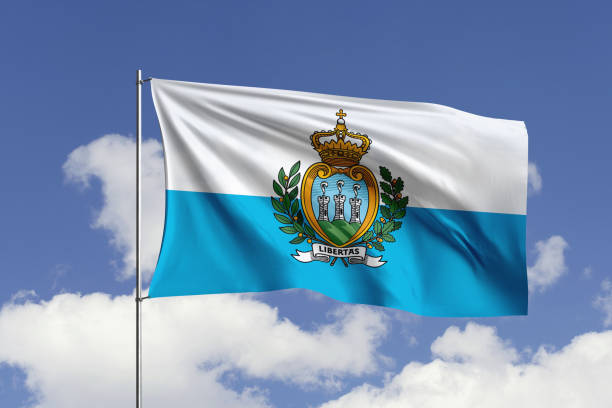 istock San Marino flag fluttering in the wind on sky. 1731530412