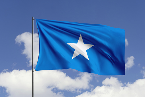 3d illustration flag of Somalia. Somalia flag isolated on the blue sky with clipping path.