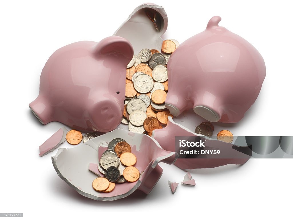 Broken Piggy Bank - Foto de stock de Quebrado royalty-free