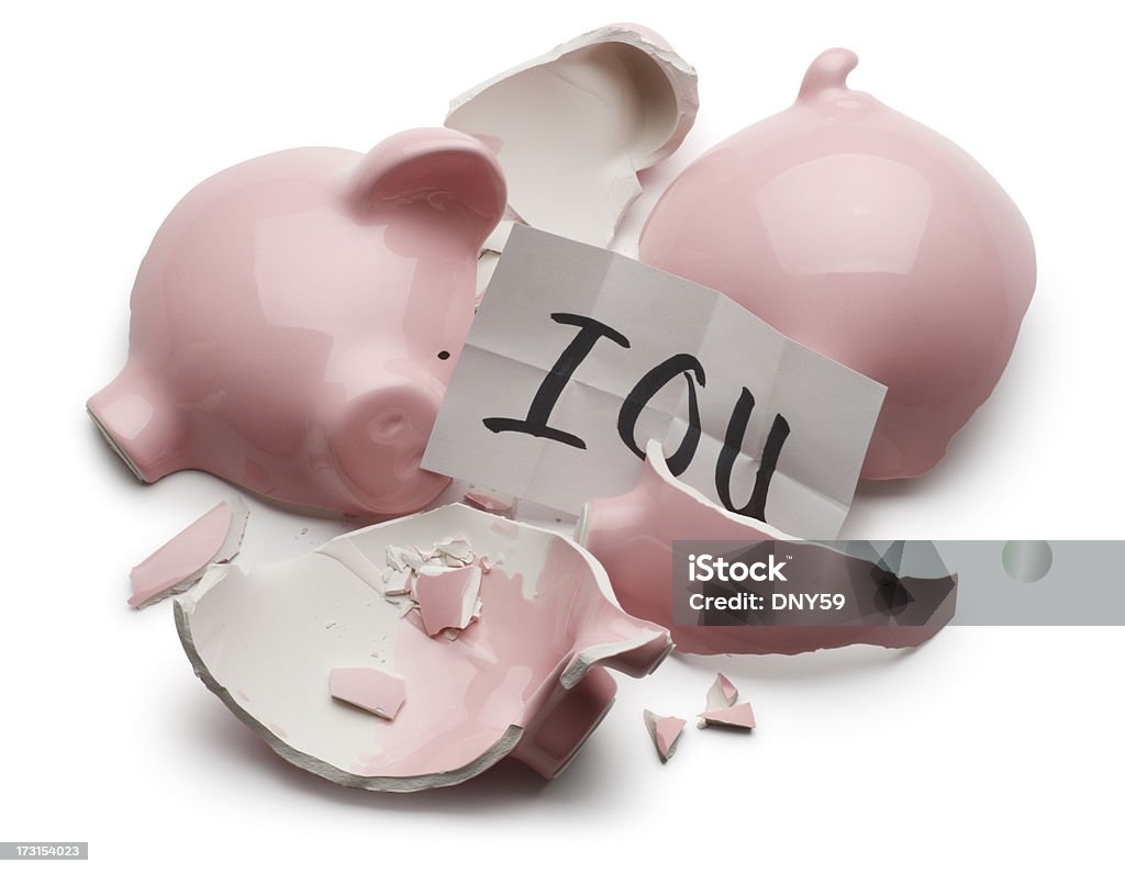 Долговая расписка подвергшихся Сломанные розовый Свинья-копилка - Стоковые фото Свинья-копилка роялти-фри