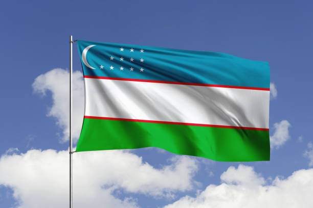 Uzbekistani flag waving background.